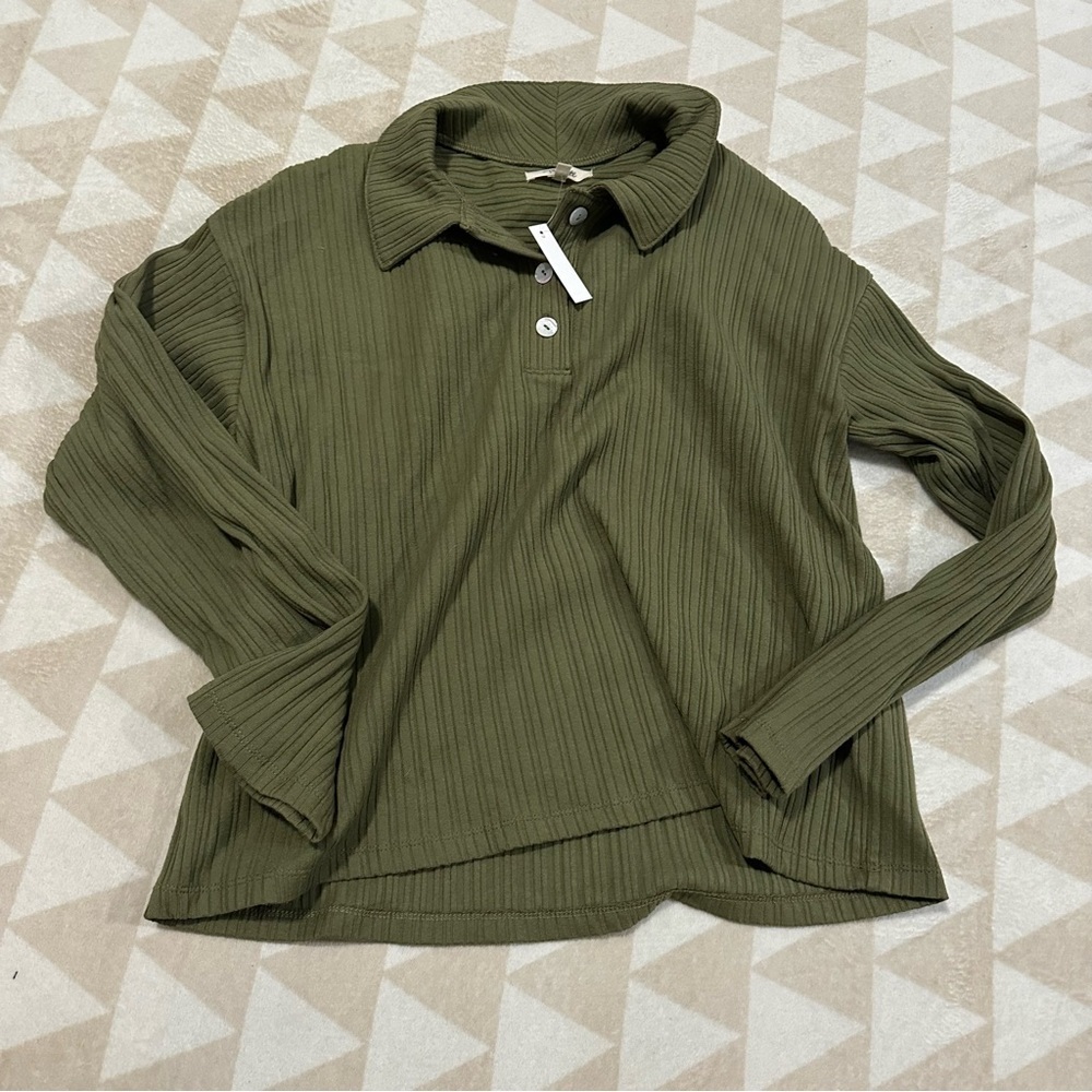 Madewell Variegated Rib Boxy Polo Shirt desert olive green - Picture 7 of 9